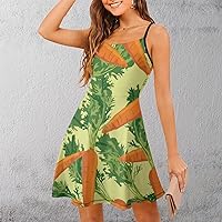 Vegetable Carrot Women's All Over Printed Sling Dress Sleeveless Strap Swing Sundress