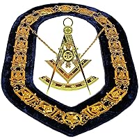 Masonic Past Master Gold Chain Collar Blue Backing + Pendant