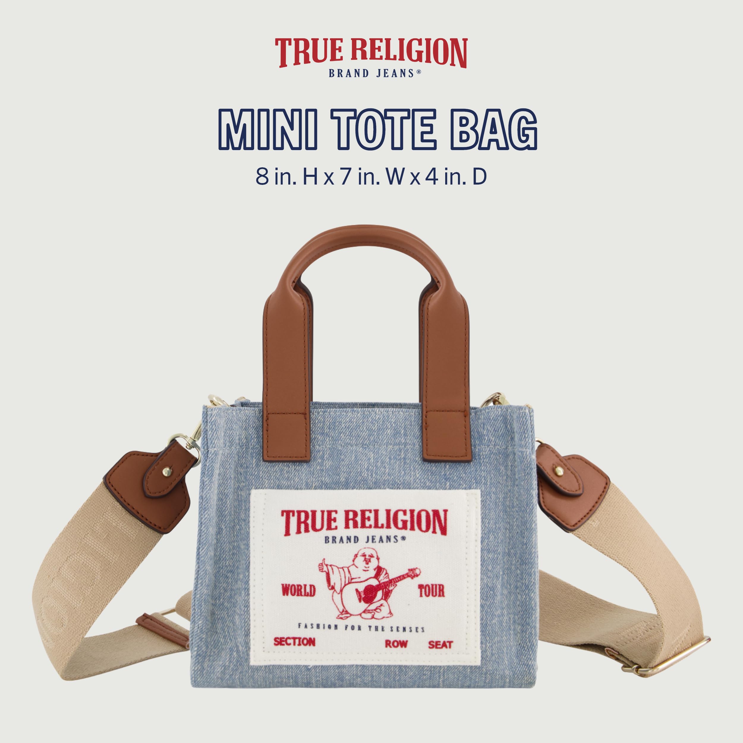 True Religion Tote Bag, Women's Mini Travel Shoulder Bag with Adjustable Strap