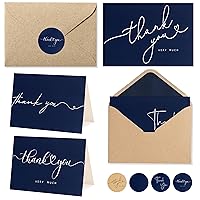 100 Bulk Navy Thank You Cards with Kraft Envelopes and stickers - 4 Minimalistic Designs Blank Thank You Notes with Envelopes Matt for business Wedding Bridal Gift Baby Shower Business Graduation