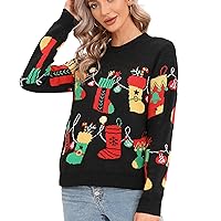 LUBOT New Ugly Christmas Sweaters for Women Men Cute Fuzzy Funny Wintertime and Holiday Parties Knitted Pullover Sweater Beige