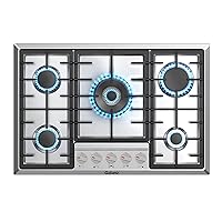 Galanz GL1CT30AS5G Cooktop, 5 Triple Ring Power Burners, Natural Gas and Liquid Propane Convertible, Easy-Clean Knobs, Cast-Iron Grates, 30'', Stainless Steel, 30 Inch