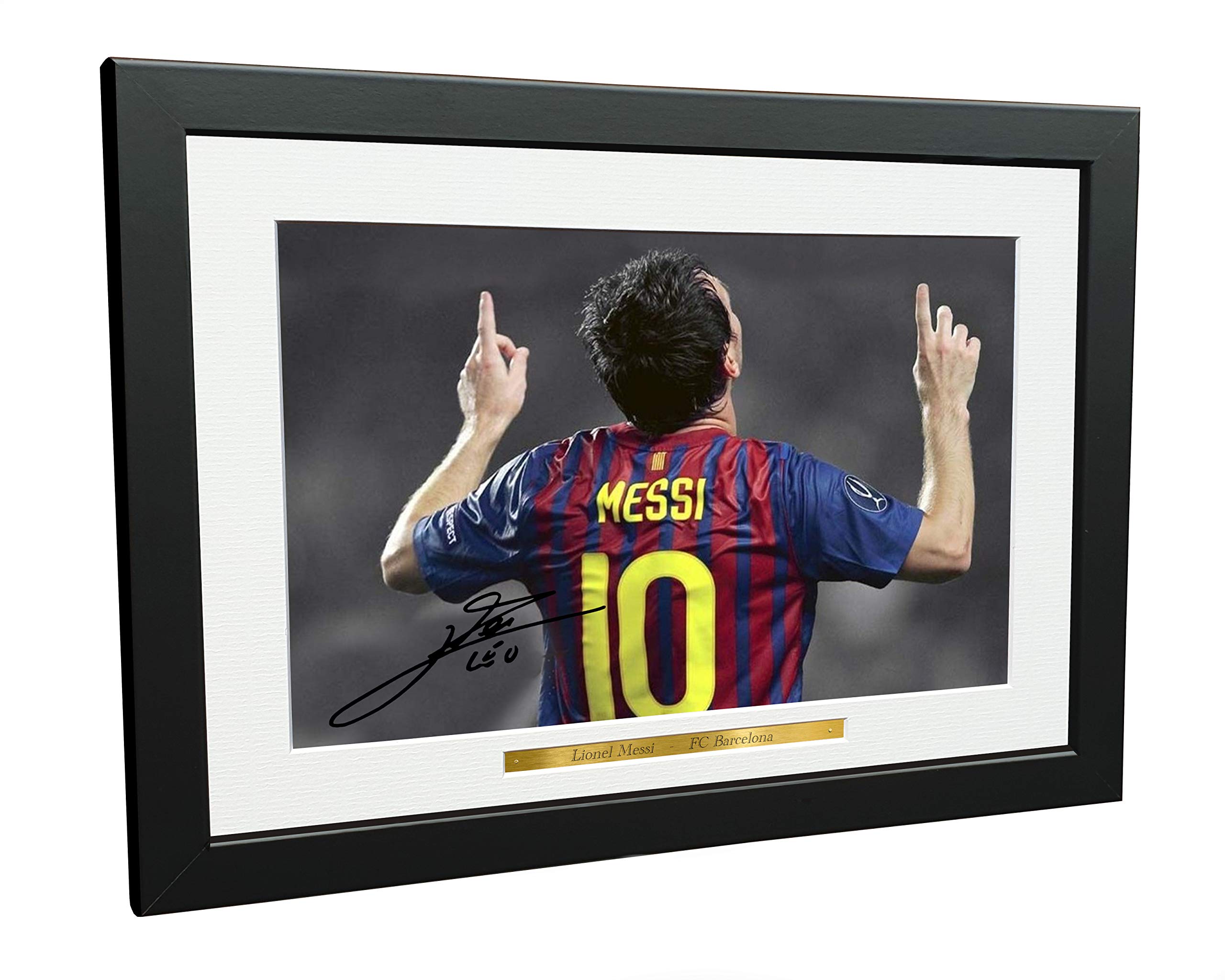 Signed 12x8 Black Soccer Lional Messi Barcelona Autographed Photo Photograph Football Picture Frame Gift A4