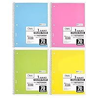 Spiral Notebook 4 Pack of 1-Subject College Ruled, Pastel Color COLOR WILL VARY, Spiral Bound Notebooks, Cute school Notebooks 70 Pages