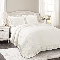 Lush Decor Reyna Ruffle Comforter Set - 2 Piece Cozy Ruffled Bedding Set - Timeless Elegance and Comfort for Dorm Room - Twin XL, White