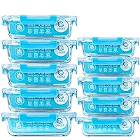 C CREST Glass Meal Prep Containers, [10 Pack] Glass Food Storage Containers with Lids, Airtight Glass Bento Boxes, BPA Free & Leak Proof (10 Lids & 10 Containers)