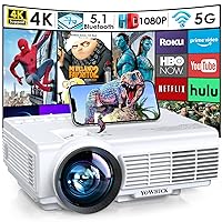 Projector with WiFi and Bluetooth, 5G WiFi Native 1080P YOWHICK Outdoor Projector 4K Support, Mini Portable Movie Projector with Screen, for HDMI, VGA, USB, Laptop, iOS & Android Phone