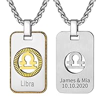 ChainsHouse 12 Constellation Horoscope Necklace, Stainless Steel/18K Gold Plated Astrology Jewelry Zodiac Dog Tag Pendant Lucky Layered Charms for Men Women, Custom Text Engravable