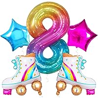 KatchOn, Giant Rainbow Number 8 Balloon - 40 Inch, Pack of 5 | Roller Skate Balloon | Happy 8th Birthday Decorations for Girls | Roller Skating Party Supplies | Skate Balloons for Party Decorations