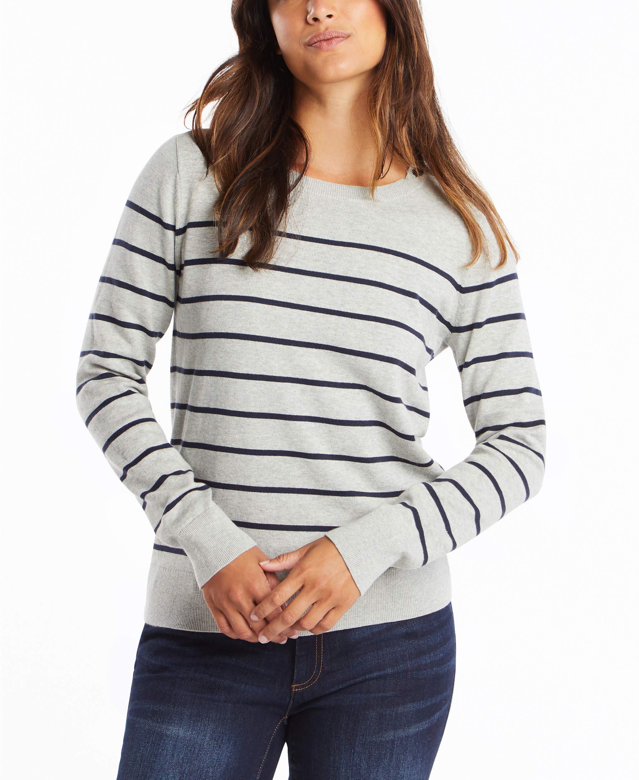 Nautica Women's Year-Round Long Sleeve 100% Cotton Striped Crewneck Sweater