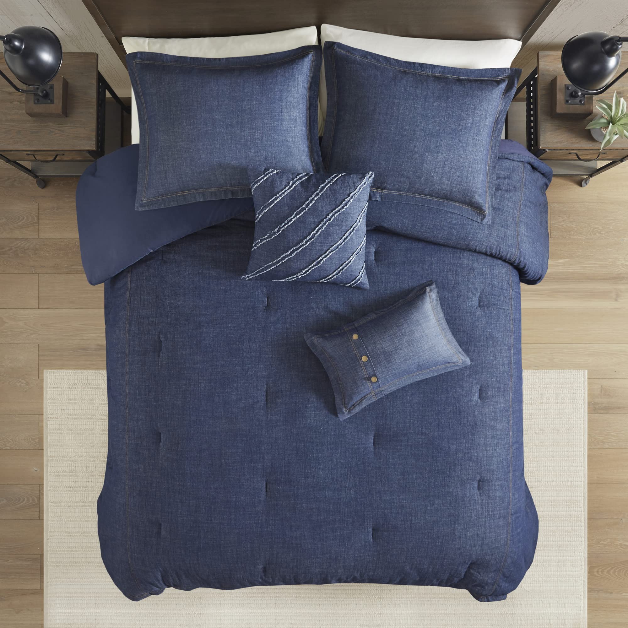 Woolrich Rustic Lodge Cabin Comforter Set - All Season Down Alternative Warm Bedding Layer and Matching Shams, Oversized King, Perry, Denim Blue