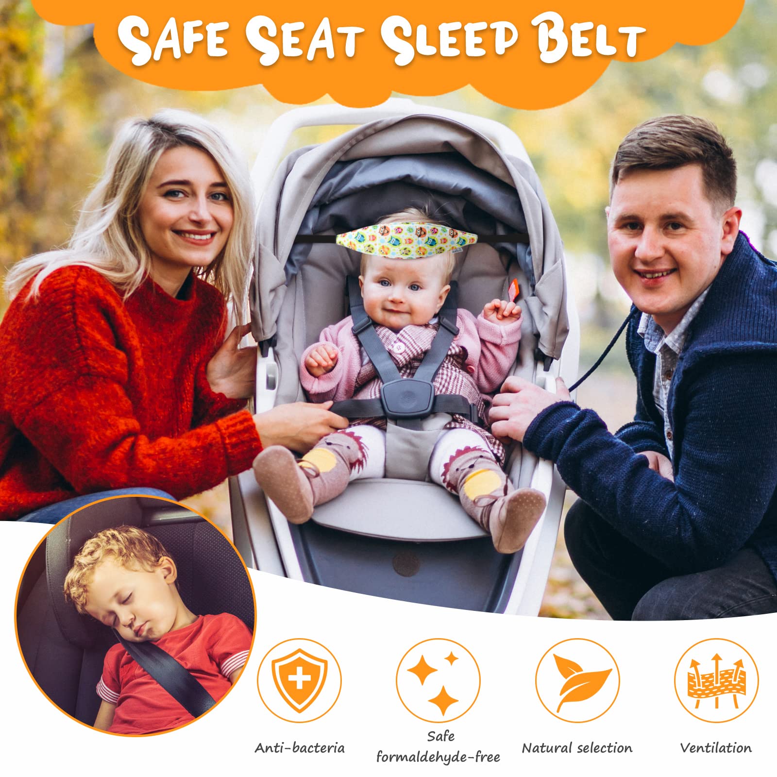 Baby Carseat Head Support,Car seat Straps Pillow Support Ban,Stroller Neck Relief Strap Headrest,Slumber Sling Sleep Positioner for Toddler Infants Child Children Kids(Purple Owl)