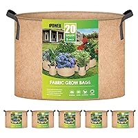 iPower 5-Pack 20 Gallon Plant Grow Bags Thickened Nonwoven Aeration Fabric Pots Heavy Duty Durable Container, Strap Handles for Garden, Tan