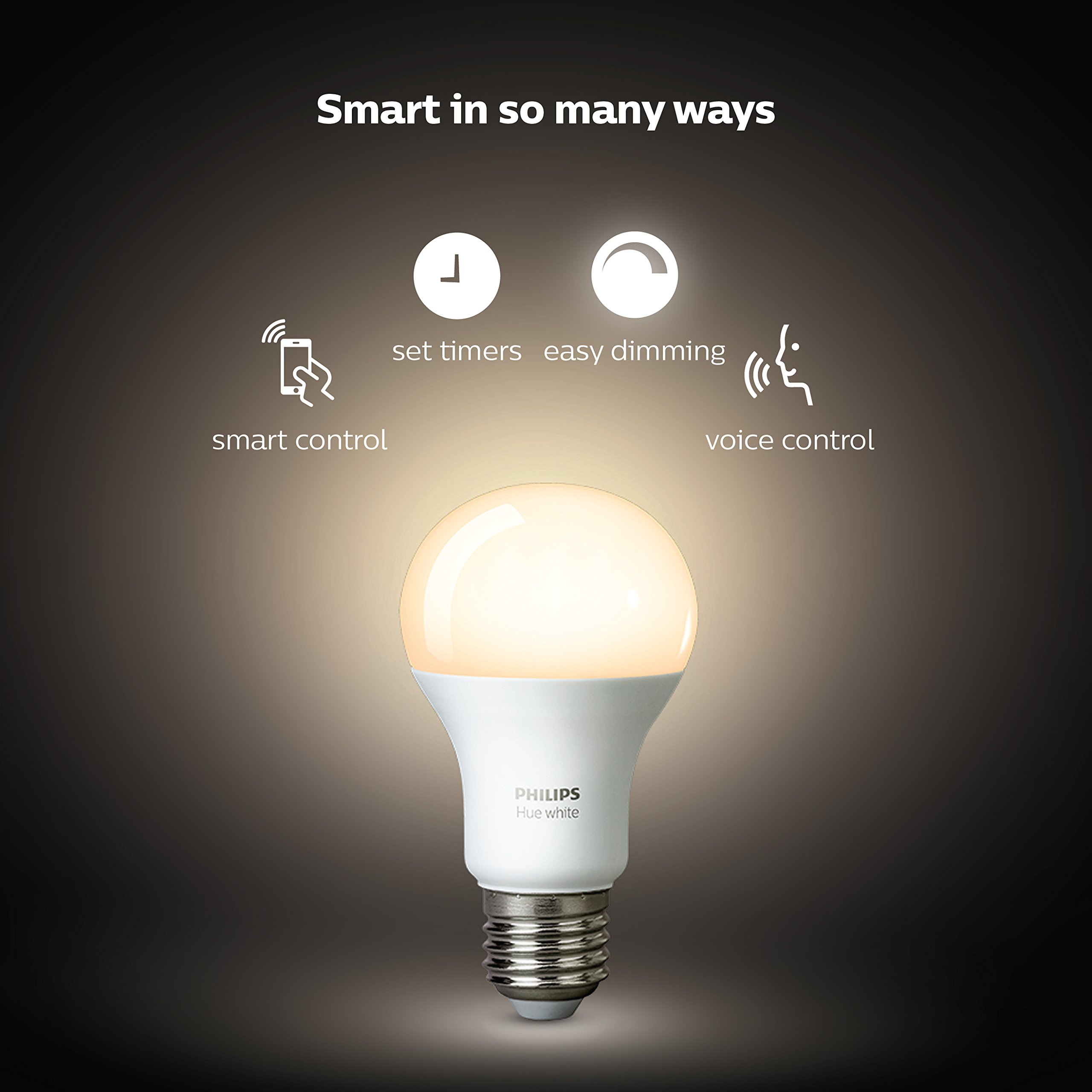 Philips Hue White A19 60W Equivalent LED Smart Bulb Starter Kit (4 A19 White Bulbs and 1 Hub Compatible with Amazon Alexa Apple HomeKit and Google Assistant)