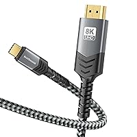 BlueRigger 8K USB C to HDMI Cable (10FT, 8K 60Hz, Uni-Directional, 48Gbps, USB Type C 3.1, HDMI 2.1 Premium Braided Cord, USBC to HDMI) – Thunderbolt 3/4 Compatible with Phone, Laptop, Tablet
