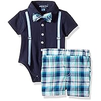 Andy & Evan Baby Boys' Polo Shirtzie with Plaid Woven Short, Navy, 3/6
