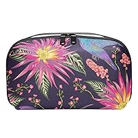 Hummingbird Tropical Red Flowers Toiletry Bag for Women, Water-Resistant Leather Toiletry Organizer, Travel Cosmetic Bag Makeup Bag for Toiletries Accessories