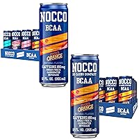 NOCCO BCAA Energy Drink 24 Pack Summer Variety & Blood Orange - 12 Count (Pack of 24) - 180mg of Caffeine Sugar Free Energy Drinks - Carbonated, BCAAs, Vitamin B6, B12, & Biotin - Performance Drink