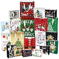 Cholemy 100 Pcs Christmas Gift Paper Bags Bulk with Handle Assorted Sizes Xmas Gift Bags Small Medium Large X-large Jumbo Christmas Bags for Gift Wrapping Xmas Holiday Presents(5 Sizes, 20 Styles)
