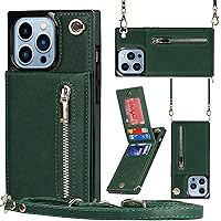 Case for iPhone 13 Pro Max,Crossbody Wallet with Card Holder Leather PU Flip Detachable Adjustable Lanyard Strap Women Girl Kickstand Magnetic Protective Cover Case for iPhone 13 Pro Max (Green)