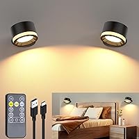 Shuniu LED Wall Light Set of 2, Rechargeable Wall Sconce with Remote Control 3 Brightness Color Temperatures 360° Rotating Magnetic Ball Cordless Wall Light for Reading Study Bedside Hallway
