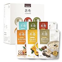 [Week Pack] BONJUK Rice Porridge, 6-Day Meal Kit – Pack of 6 Flavors (10.6oz each) – Abalone & Mushroom, Spicy Jjamppong Seafood, Vegetable, Octopus & Kimchi, Sweet Pumpkin, Seafood