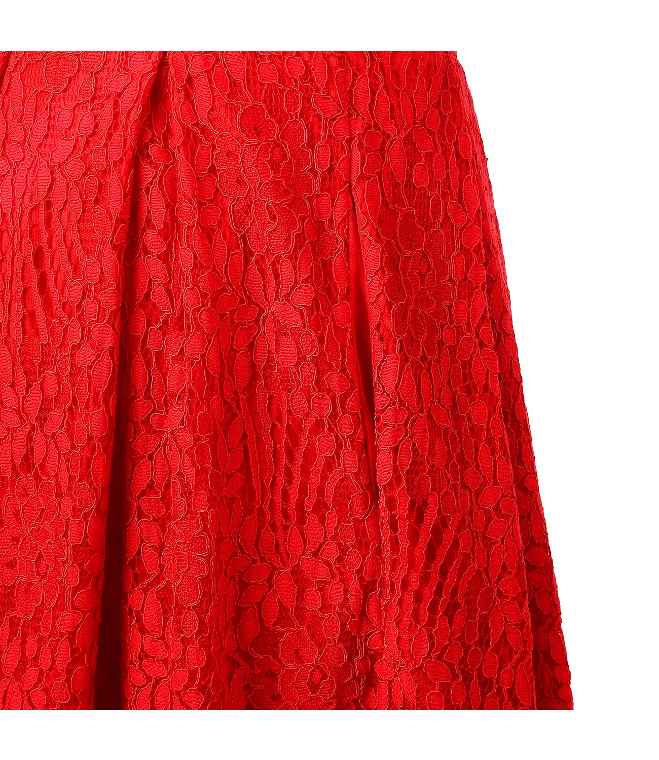 Girstunm Women High Waist Pleated A-Line Knee Length Lace Pockets Skirt
