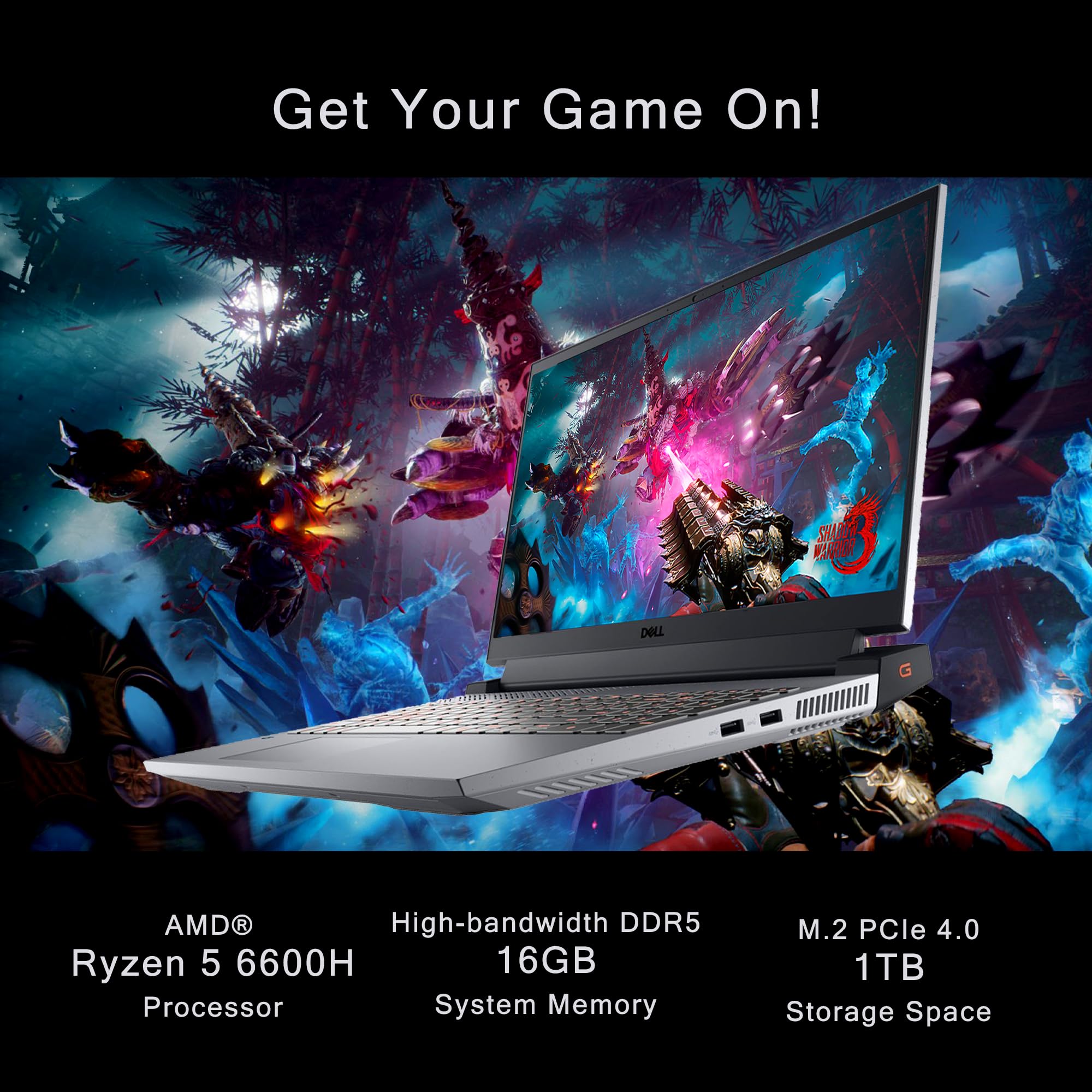 Dell G15 15.6‘’ FHD 120Hz Gaming Laptop, AMD Ryzen 5 6600H, 16GB DDR5 RAM, 1TB PCIe SSD, NVIDIA GeForce RTX 3050, Backlit Keyboard, HD Camera, Win 11 Pro, Gray