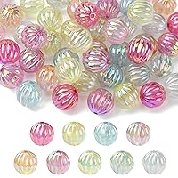 LiQunSweet 50Pcs UV Plating Rainbow Iridescent Colorful Acrylic Pumpkin Beads Pastel Plastic Beads Loose Spacer for DIY Jewelry Making Crafts