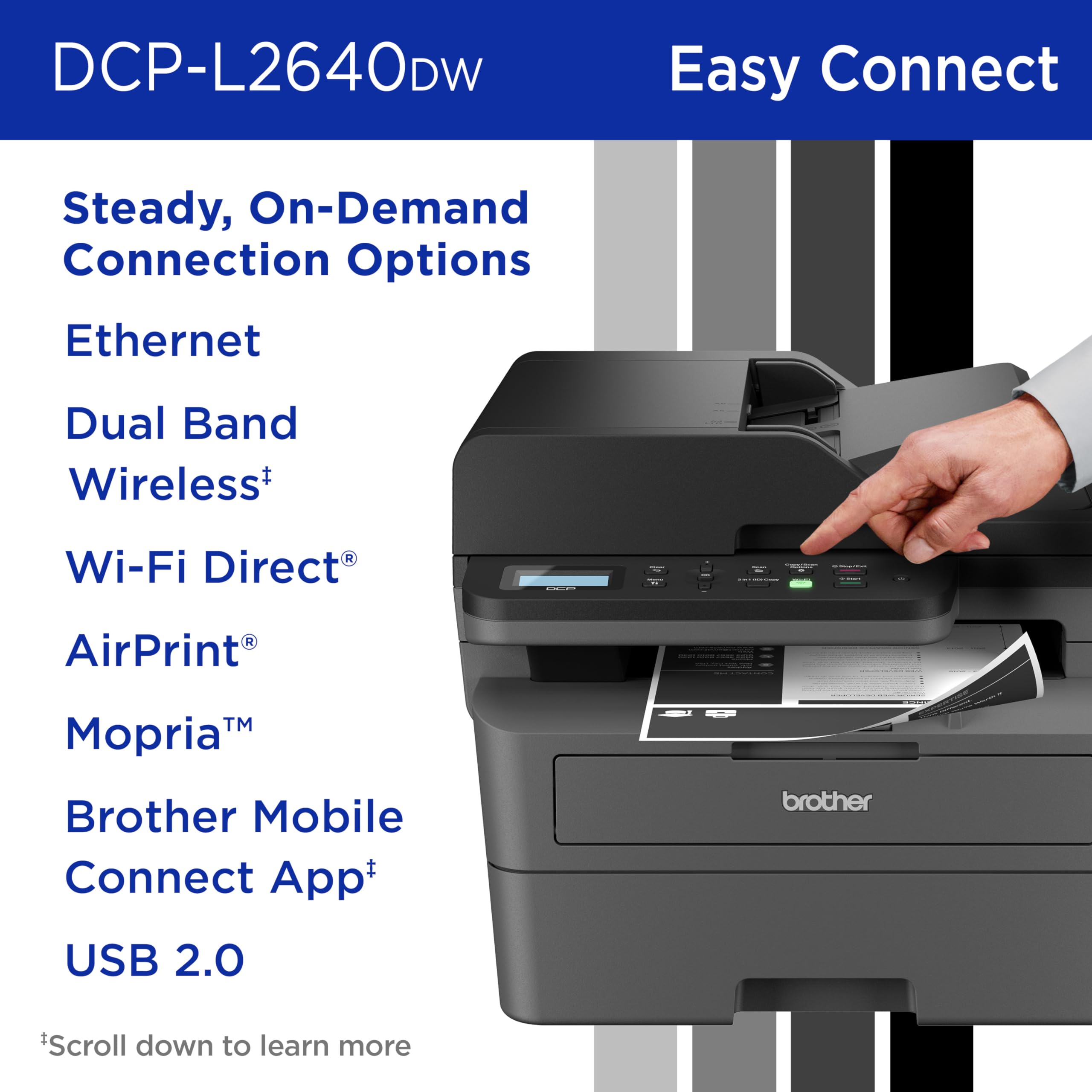 Brother DCP-L2640DW Wireless Compact Monochrome Multi-Function Laser Printer with Copy and Scan, Duplex, Mobile, Black & White | Includes Refresh Subscription Trial(1), Amazon Dash Replenishment Ready