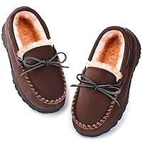 Boys Slippers Girls Slippers Memory Foam Moccasin Shoes Furry Plush Lining Non Slip Indoor Outdoor Boys Slippers for Big Kids Little Kids