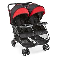 Cloud Plus Side-by-Side Lightweight Double Baby Stroller and Toddler Stroller with Reclining Seats, Child and Parent Trays, Large Storage, Extendable Canopies, Compact Fold - Red/Black