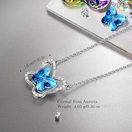 LADY COLOUR Blue Butterfly Stylish Crystal Necklace/Bracelet for Women, Hypoallergenic Jewelry Gift Box Packing, Nickel Free Passed SGS Test, Valentines Day Birthday Gifts for Her