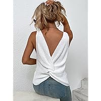 Women's Tops Sexy Tops for Women Shirts Twist Back Knit Top Shirts for Women (Color : White, Size : X-Large)