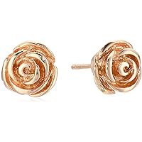 Amazon Collection 925 Sterling Silver Rose Gold Earrings for Women, Nickel-Free Hypoallergenic Jewelry Gift, Push Back Stud Earrings