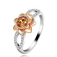 14K Rose Flower Ring Two Tones Infinity Floral Wedding Ring with Round Cut Simulated Orange Diamond Y812