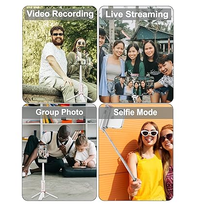 COLOR LIZARD Cellphone Tripod, Selfie Stick Tripod with Remote, Aluminum Alloy Phone Tripod, Foldable Travel Tripod Stand 270° Rotation Compatible with iPhone/Android Camera - White & Rose Gold