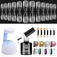 Beetles 8 Colors Chrome Nail Powder Mirror Effect Holographic Iridescent Manicure Art Decoration with Beetles Nail Extension Set 500Pcs Half Matte Pre-filed Medium Almond 5 in 1 Glue Gel Uv Lamp