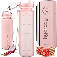 Hydracy Water Bottle with Time Marker -Large 32oz BPA Free Water Bottle & No Sweat Sleeve -Leak Proof Gym Bottle with Fruit Infuser Strainer & Times to Drink -Ideal Gift for Fitness Sports & Outdoors