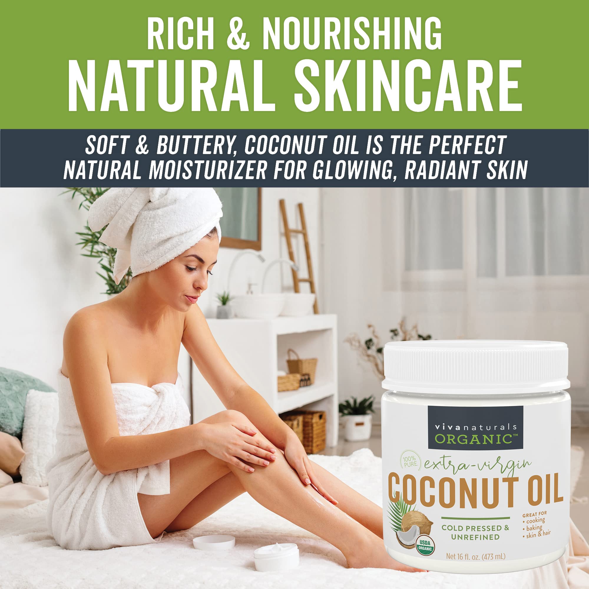 Viva Naturals Organic Extra Virgin Coconut Oil, 32 Oz & Organic Virgin Coconut Oil 16 ounces / 473 millilitres