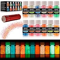 Glow in The Dark Glitter, SEISSO 12 Colors Luminous Chunky Glitter Set with UV Flashlight, Epoxy Glitter for Craft Resin, Arts Slime Nails Painting Tumbers, Cosmetic Grade Glitter for Make Up(0.35oz)