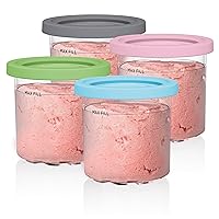 Creami Pints , Compatible with NC299AMZ & NC300s Series Creami Ice Cream Makers, Genuine Ninja Pint, BPA-Free & Dishwasher Safe, Color Lids, Clear/Grey/Lime/Pink/Aqua (4 count pack1)