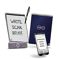 Flip Reusable Smart Notepad | Eco-Friendly, Digitally Connected Notebook for Ambidextrous Writers | Dotted & Lined Combo, 6” x 8.8”, 36 PG, Navy, with Pen, Cloth, and App Included