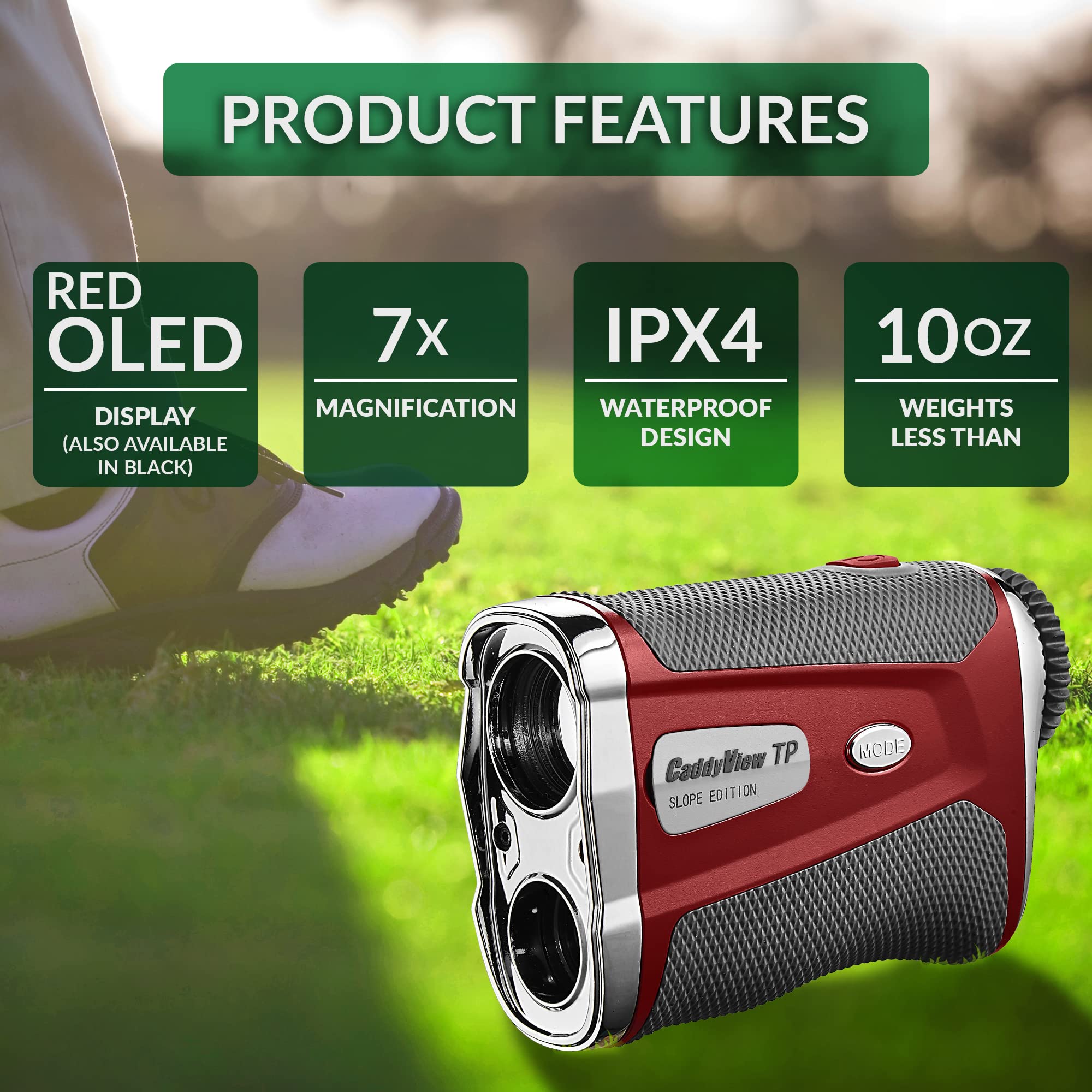 Caddytek Tour Professional Golf Laser Rangefinder with OLED Display, Red, (CaddyView TP)