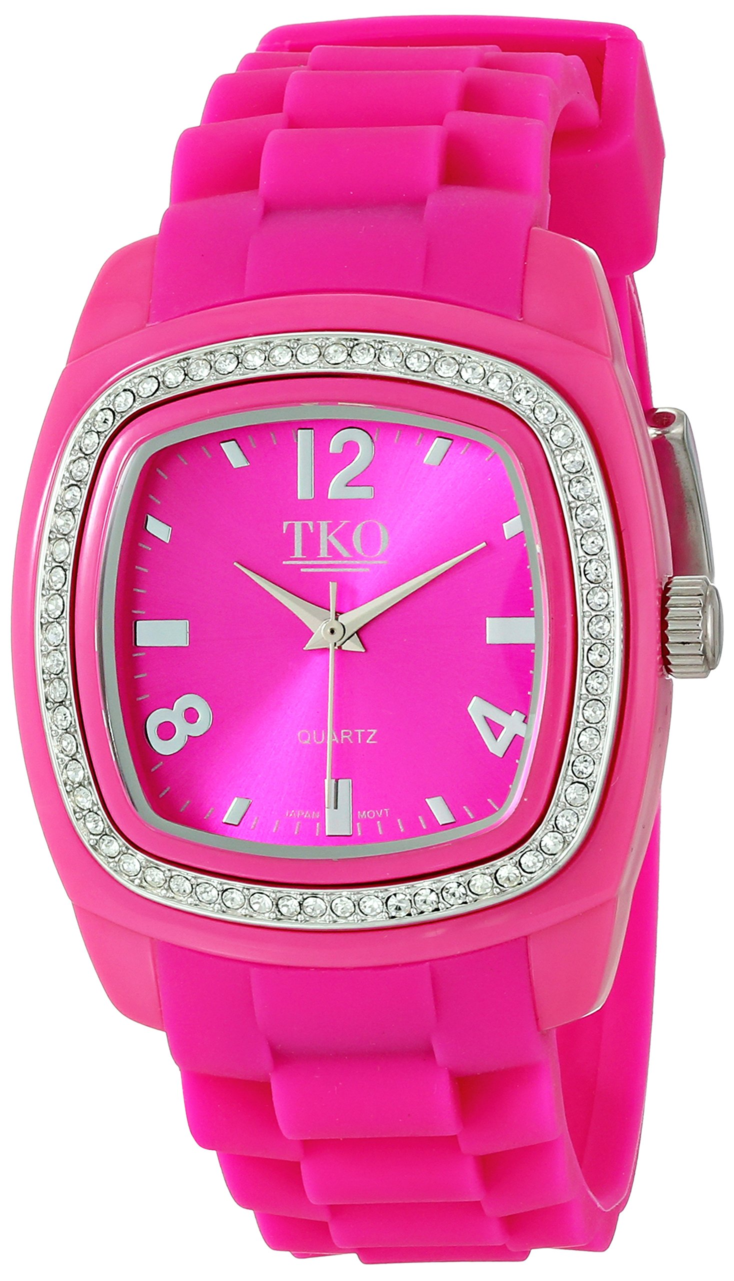TKO Women Square Wrist Watch with Crystal Accented Bezel and Textured Silicon Rubber Strap