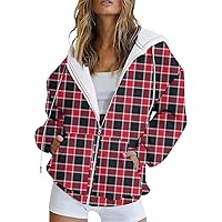 Women's Top 2023 Printed Casual Pocket Long Sleeve Jacket Cute Drawstring Hoodie Zipper Women's Hooded