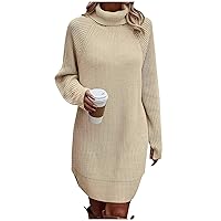 Fall Sweater Dress for Women Casual Solid Color Long Sleeve Mock Neck Dress