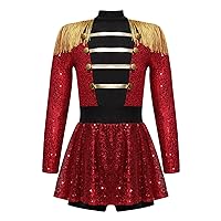 ACSUSS Shiny Sequins Ringmaster Jumpsuit Dress for Girls Halloween Circus Lion Tamer Performance Costume