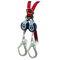 FallTech 82706TB3 DuraTech 6' Compact Web SRL - Twin 6' Compact Web SRD, Carabiner with Alignment Clip, and Steel Rebar Hook leg-end Connectors, Twin 6', Blue/Black