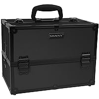 Essential Pro Makeup Train Case Cosmetic Box Portable Makeup Case Cosmetics Beauty Organizer Jewelry storage with Locks, Multi Compartments Makeup Box and Shoulder Strap - All Black